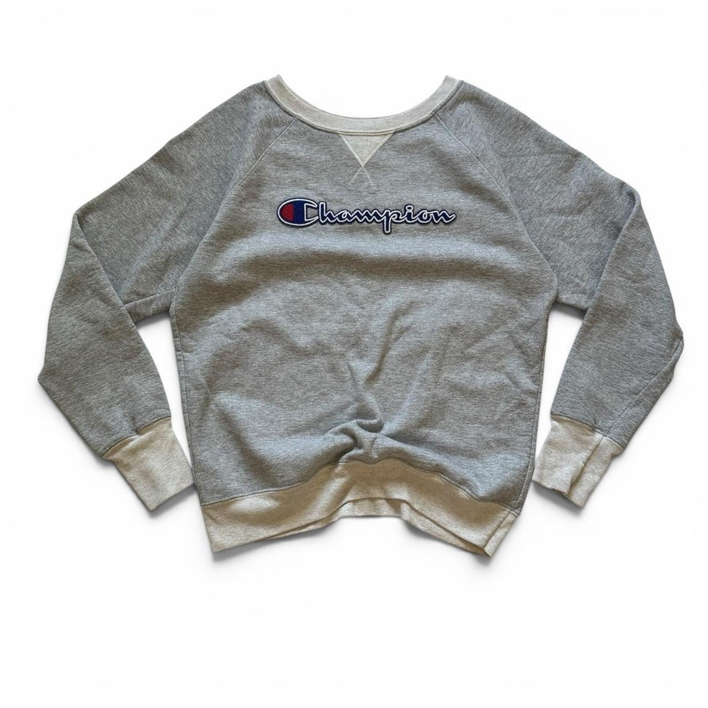 Champion Womens Gray Embroidered Script Logo Raglan Sweatshirt Size S